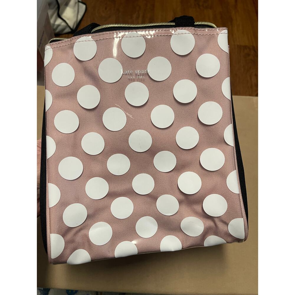 NWT Kate Spade New York Insulated Lunch Tote tan & black w/ White polka dots